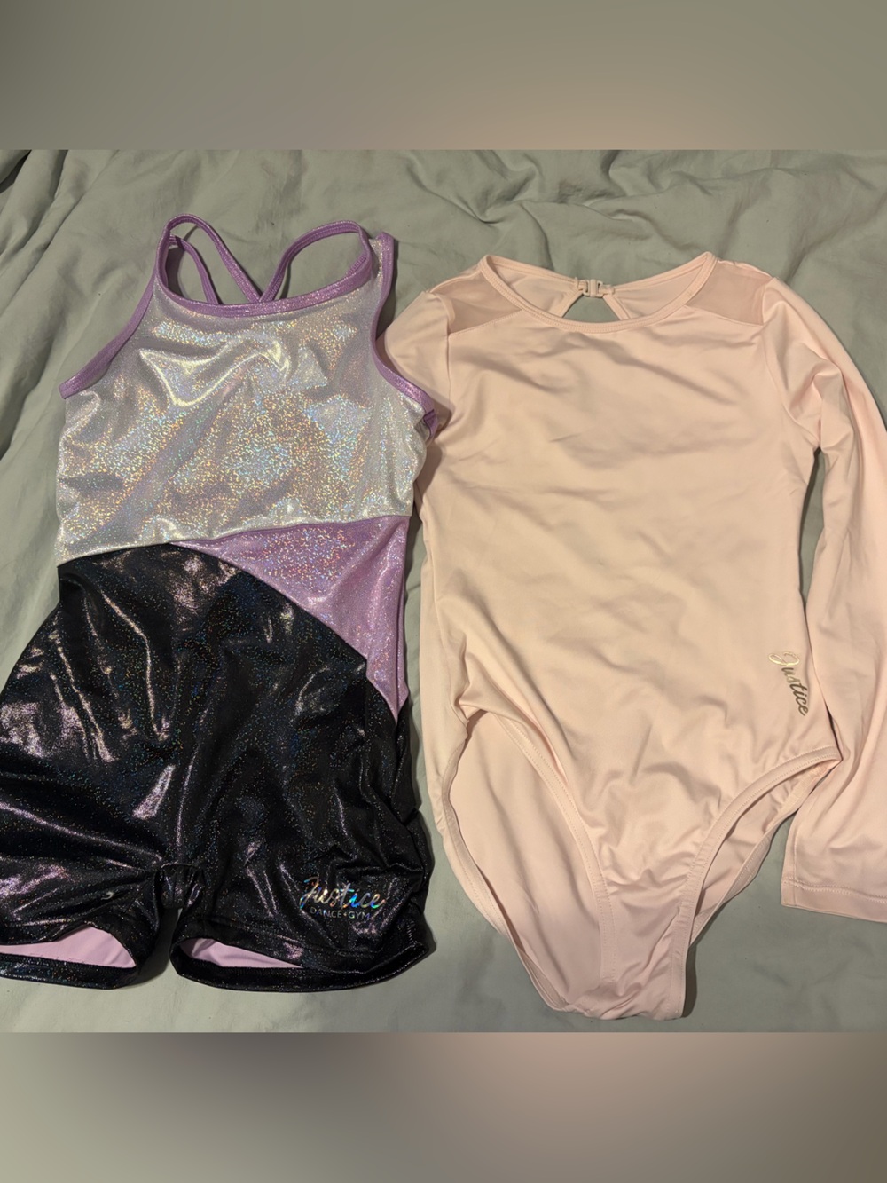 Justice Lavender Sparkle Dance Leotard & Cream Long Sleeve Leotard